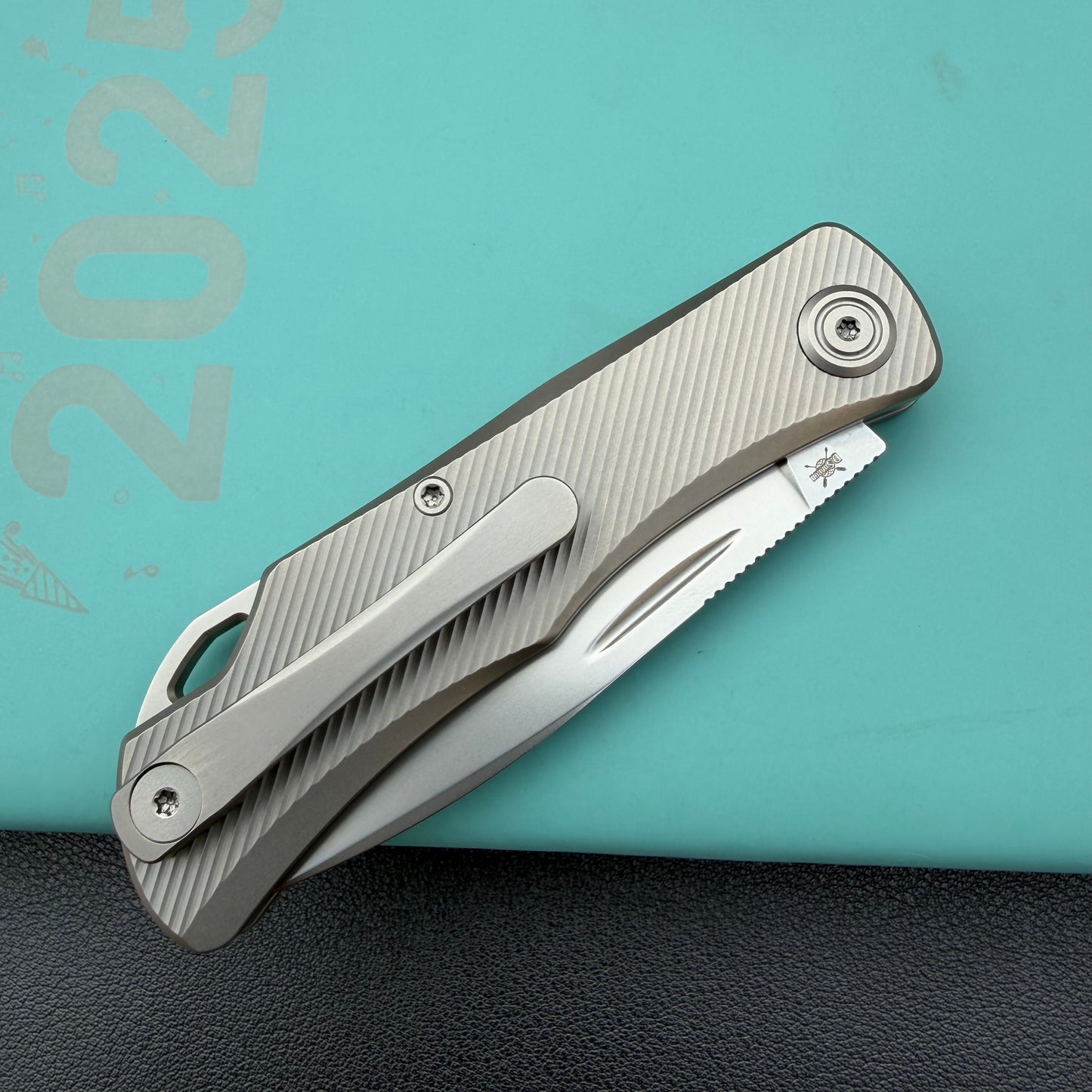 KB KNIVES KB469A El Dorado Slip Joint Pocket Knife Sandblasted Titanium w/ Micro Milling Silver Bead Blast 2.96" M390