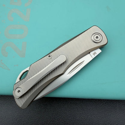 KB KNIVES KB469A El Dorado Slip Joint Pocket Knife Sandblasted Titanium w/ Micro Milling Silver Bead Blast 2.96" M390