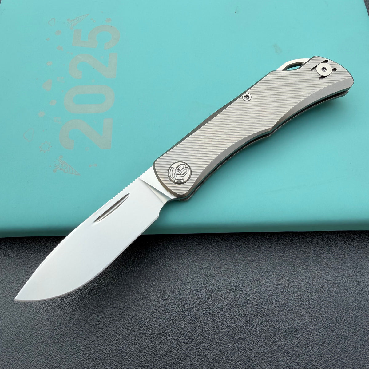 KB KNIVES KB469A El Dorado Slip Joint Pocket Knife Sandblasted Titanium w/ Micro Milling Silver Bead Blast 2.96" M390