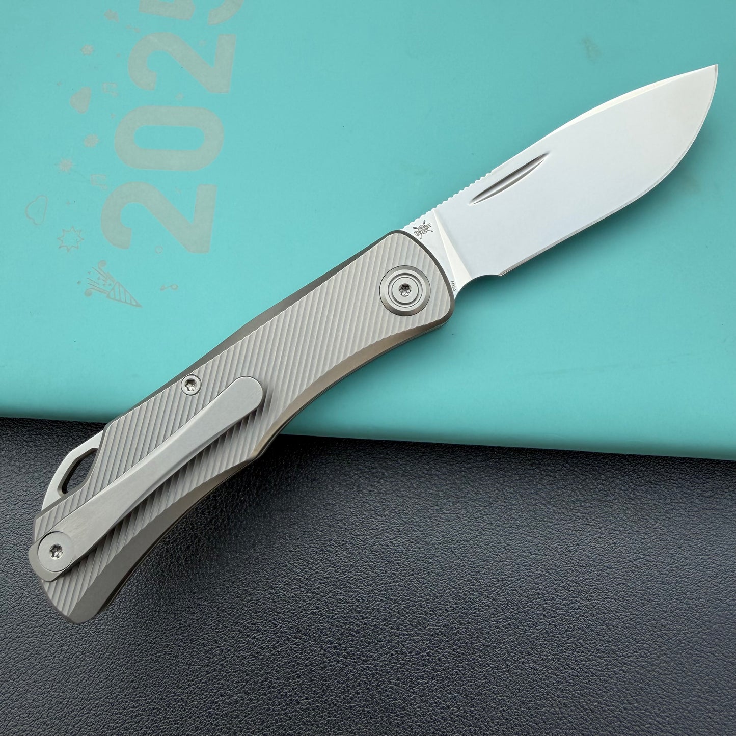 KB KNIVES KB469A El Dorado Slip Joint Pocket Knife Sandblasted Titanium w/ Micro Milling Silver Bead Blast 2.96" M390