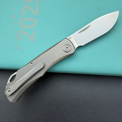 KB KNIVES KB469A El Dorado Slip Joint Pocket Knife Sandblasted Titanium w/ Micro Milling Silver Bead Blast 2.96" M390