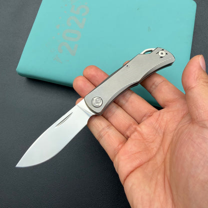 KB KNIVES KB469A El Dorado Slip Joint Pocket Knife Sandblasted Titanium w/ Micro Milling Silver Bead Blast 2.96" M390