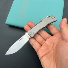 KB KNIVES KB469A El Dorado Slip Joint Pocket Knife Sandblasted Titanium w/ Micro Milling Silver Bead Blast 2.96" M390