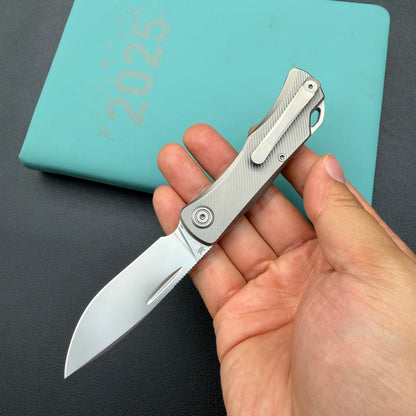 KB KNIVES KB469A El Dorado Slip Joint Pocket Knife Sandblasted Titanium w/ Micro Milling Silver Bead Blast 2.96" M390