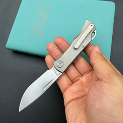 KB KNIVES KB469A El Dorado Slip Joint Pocket Knife Sandblasted Titanium w/ Micro Milling Silver Bead Blast 2.96" M390