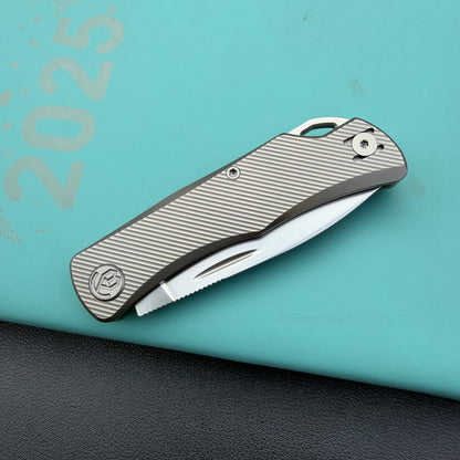 KB KNIVES KB469A El Dorado Slip Joint Pocket Knife Sandblasted Titanium w/ Micro Milling Silver Bead Blast 2.96" M390