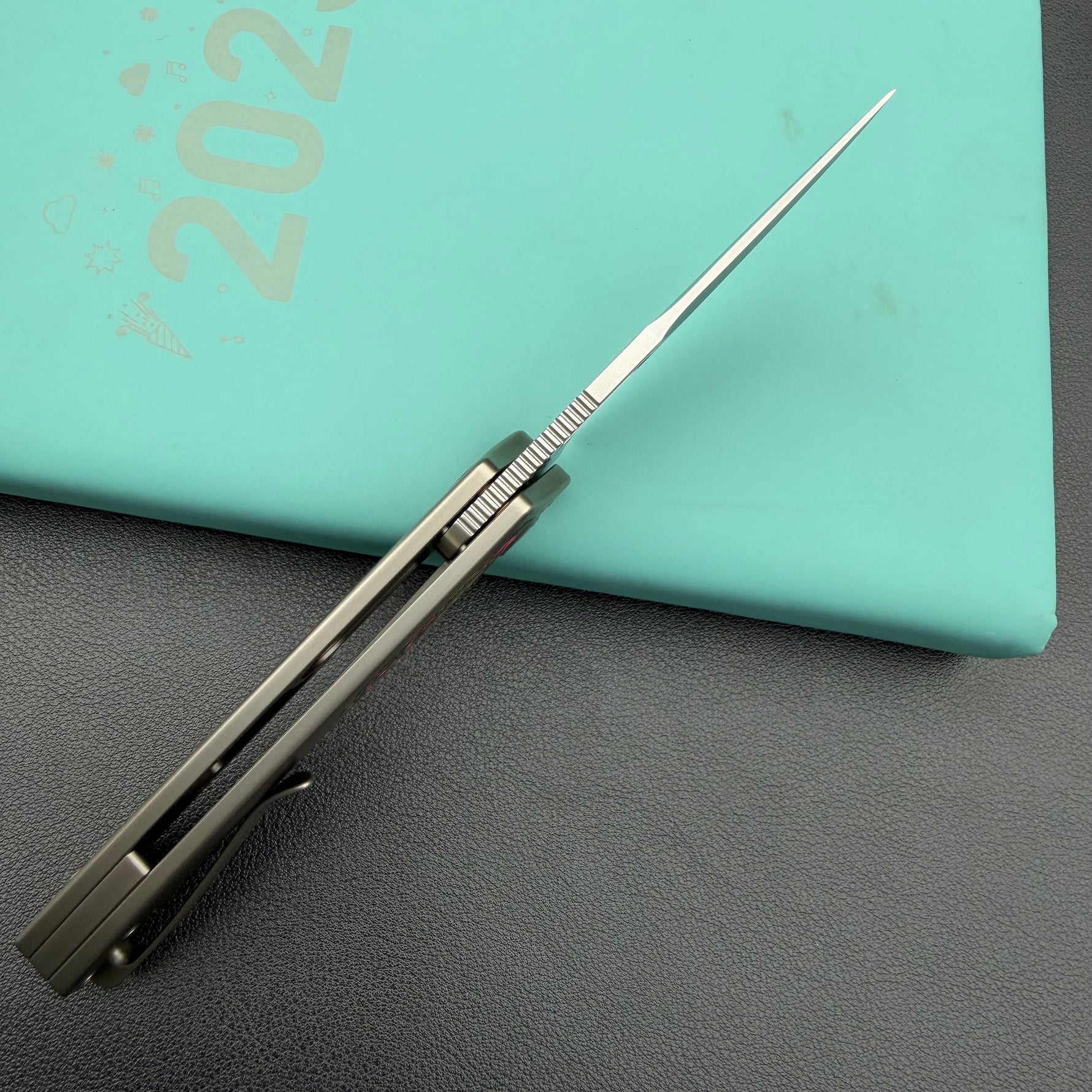 KB KNIVES  KB377B Common Thread Frame Lock Folding Knife Grey Titanium with Watermelon Sugar CamoCarbon 2.95'' M390 Blade