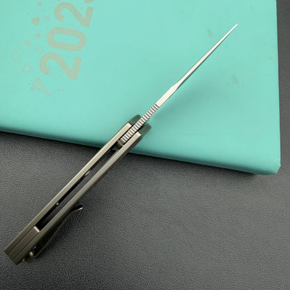 KB Knives KB377B Common Thread Frame Lock Folding Knife Grey Titanium with Watermelon Sugar CamoCarbon 2.95'' M390 Blade
