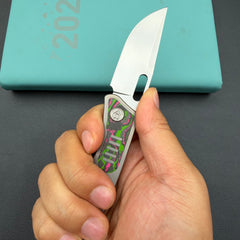 KB Knives KB377B Common Thread Frame Lock Folding Knife Grey Titanium with Watermelon Sugar CamoCarbon 2.95'' M390 Blade