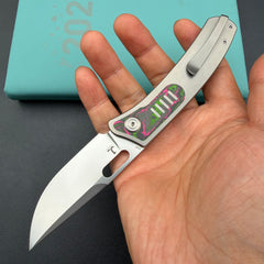 KB Knives KB377B Common Thread Frame Lock Folding Knife Grey Titanium with Watermelon Sugar CamoCarbon 2.95'' M390 Blade
