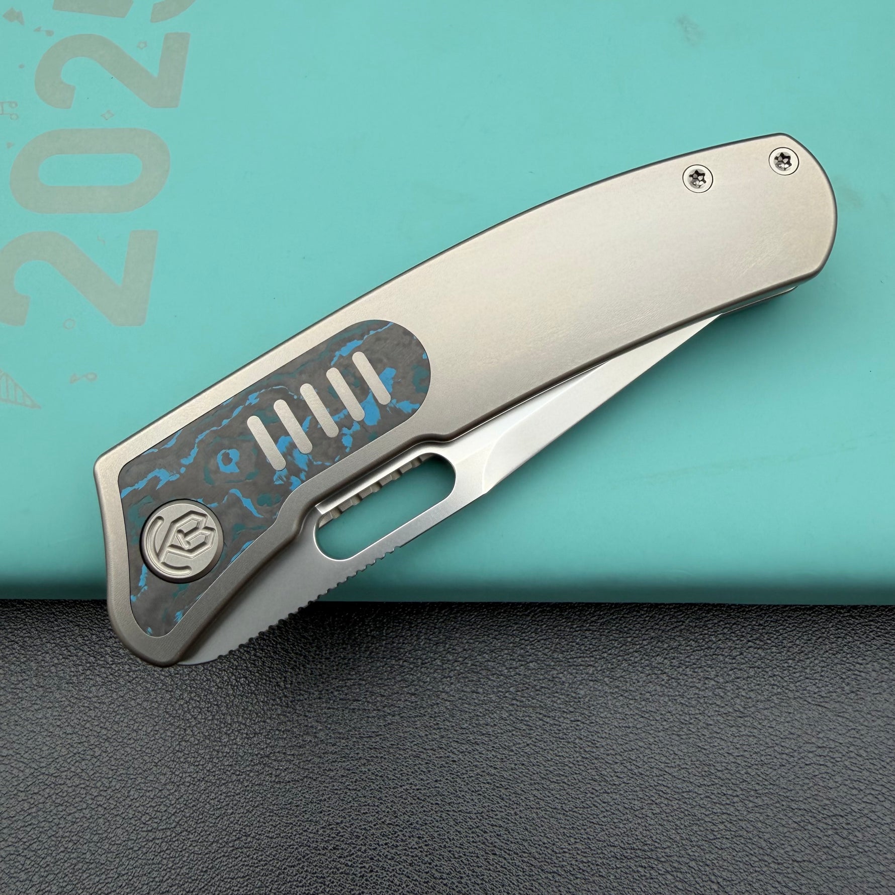 KB KNIVES KB377C Common Thread Folding Knife Sand Blasting Titanium with Arctic Storm Camo Inlay Handle 3.35'' Silver Bead Blasting M390 Blade