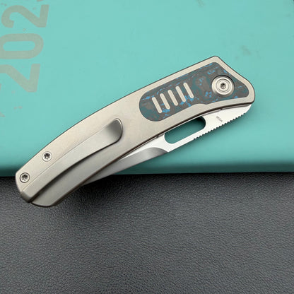 KB KNIVES KB377C Common Thread Folding Knife Sand Blasting Titanium with Arctic Storm Camo Inlay Handle 3.35'' Silver Bead Blasting M390 Blade