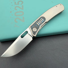 KB KNIVES KB377C Common Thread Folding Knife Sand Blasting Titanium with Arctic Storm Camo Inlay Handle 3.35'' Silver Bead Blasting M390 Blade