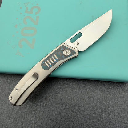 KB KNIVES KB377C Common Thread Folding Knife Sand Blasting Titanium with Arctic Storm Camo Inlay Handle 3.35'' Silver Bead Blasting M390 Blade