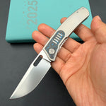 KB KNIVES KB377C Common Thread Folding Knife Sand Blasting Titanium with Arctic Storm Camo Inlay Handle 3.35'' Silver Bead Blasting M390 Blade