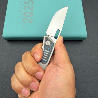 KB KNIVES KB377C Common Thread Folding Knife Sand Blasting Titanium with Arctic Storm Camo Inlay Handle 3.35'' Silver Bead Blasting M390 Blade