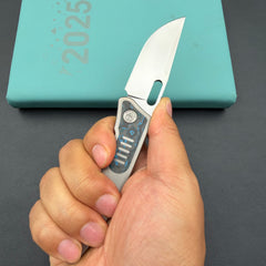 KB KNIVES KB377C Common Thread Folding Knife Sand Blasting Titanium with Arctic Storm Camo Inlay Handle 3.35'' Silver Bead Blasting M390 Blade