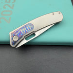 KB KNIVES KB377D Common Thread Folding Knife Sand Blasting Titanium/Zircuti Inlays Handle 3.35'' Silver Bead Blasting M390