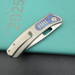 KB KNIVES KB377D Common Thread Folding Knife Sand Blasting Titanium/Zircuti Inlays Handle 3.35'' Silver Bead Blasting M390