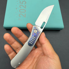 KB KNIVES KB377D Common Thread Folding Knife Sand Blasting Titanium/Zircuti Inlays Handle 3.35'' Silver Bead Blasting M390 Blade