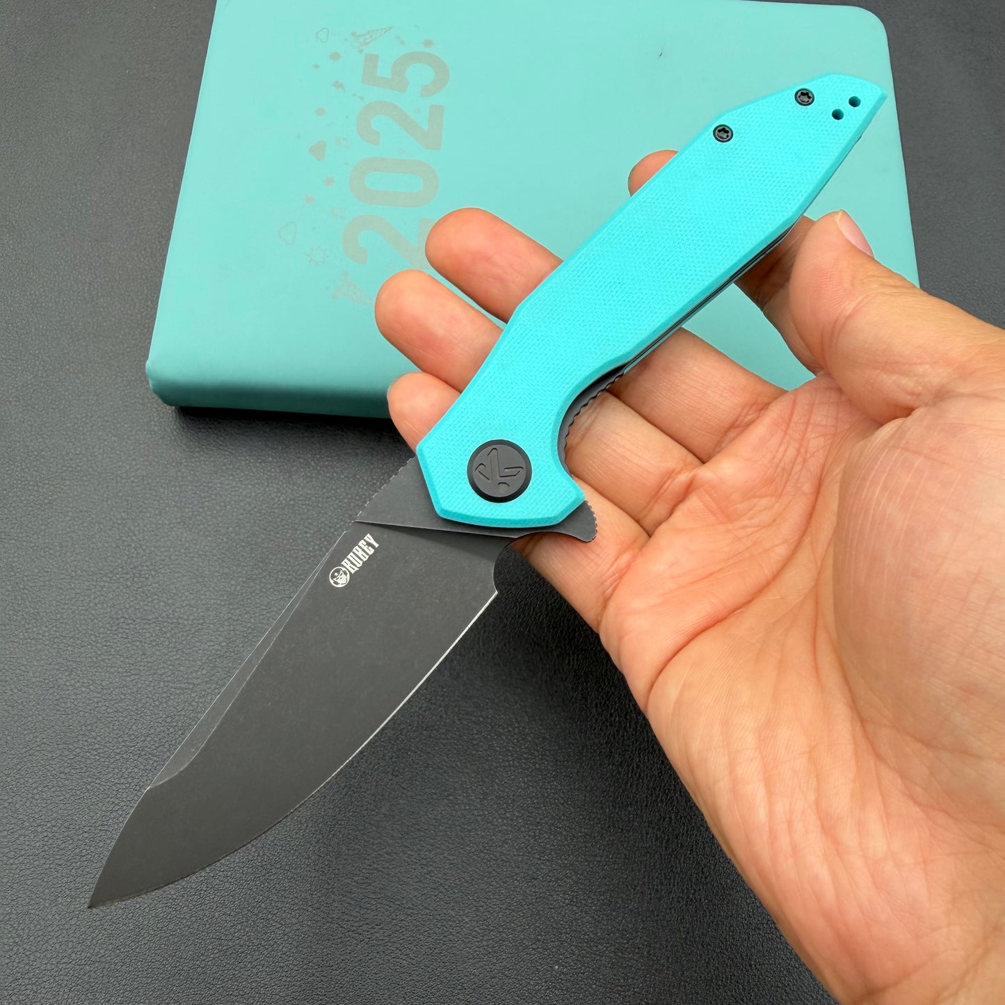KUBEY KNIVES KU117S Nova Linelock Black Tiffany Blue