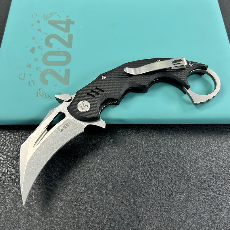 KUBEY KU262A Mini Wrath Karambit Folding Knife Black G-10 Handle 2.44" Beadblast 14C28N Blade