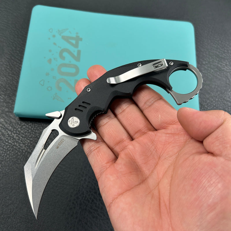 KUBEY KU262A Mini Wrath Karambit Folding Knife Black G-10 Handle 2.44" Beadblast 14C28N Blade