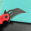 KUBEY  KU262H Mini Wrath Karambit Folding Knife Red G-10 Handle 2.44" Blackwash 14C28N Blade