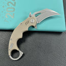 KUBEY KU262C Mini Wrath Karambit Folding Knife Tan G-10 Handle 2.44" Beadblast 14C28N Blade