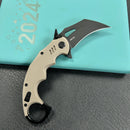 KUBEY KU262G Mini Wrath Karambit Folding Knife Tan G-10 Handle 2.44" Blackwash 14C28N Blade