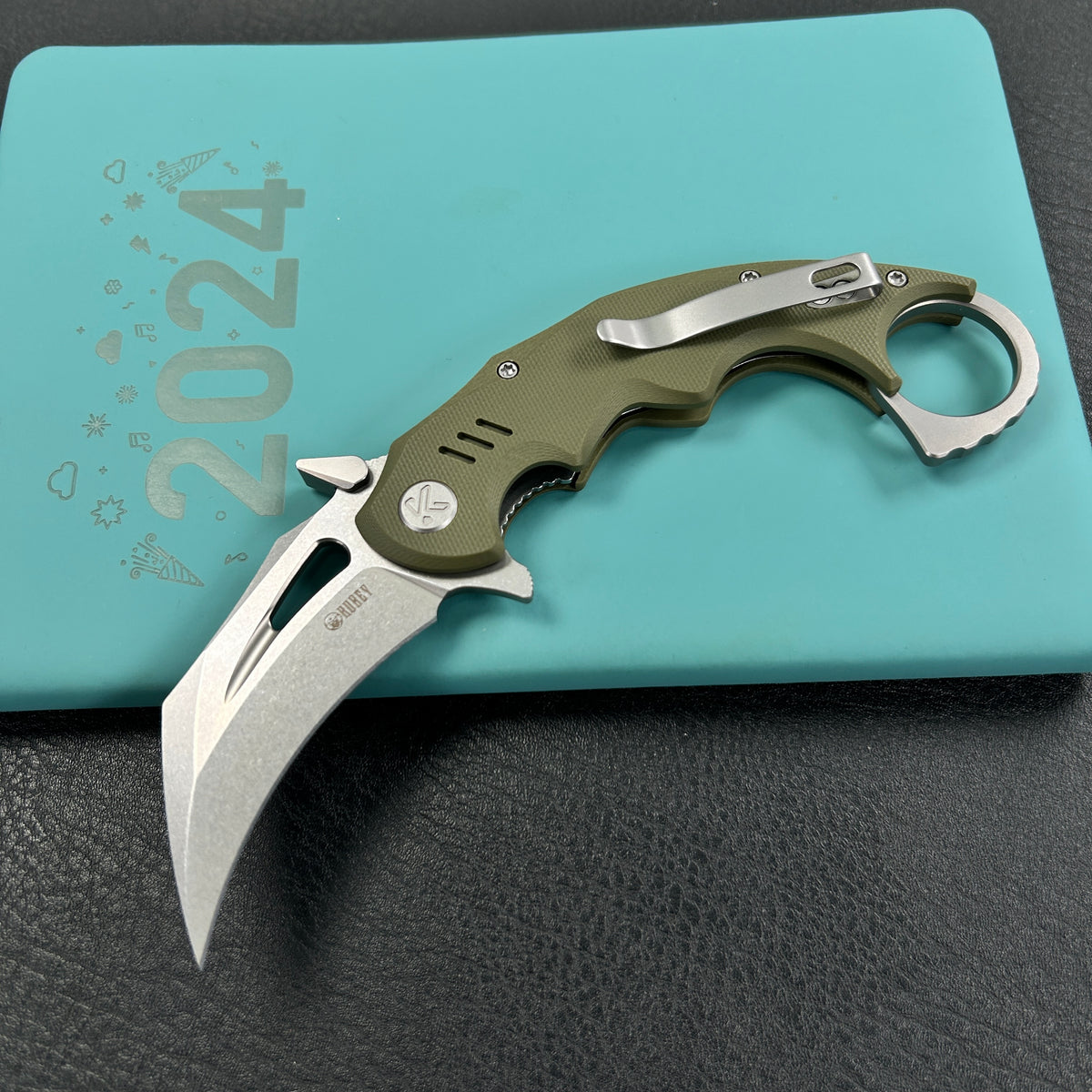 KUBEY KU262B Mini Wrath Karambit Folding Knife Green G-10 Handle 2.44" Beadblast 14C28N Blade