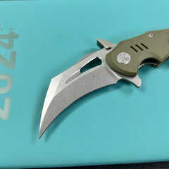 KUBEY KU262B Mini Wrath Karambit Folding Knife Green G-10 Handle 2.44" Beadblast 14C28N Blade