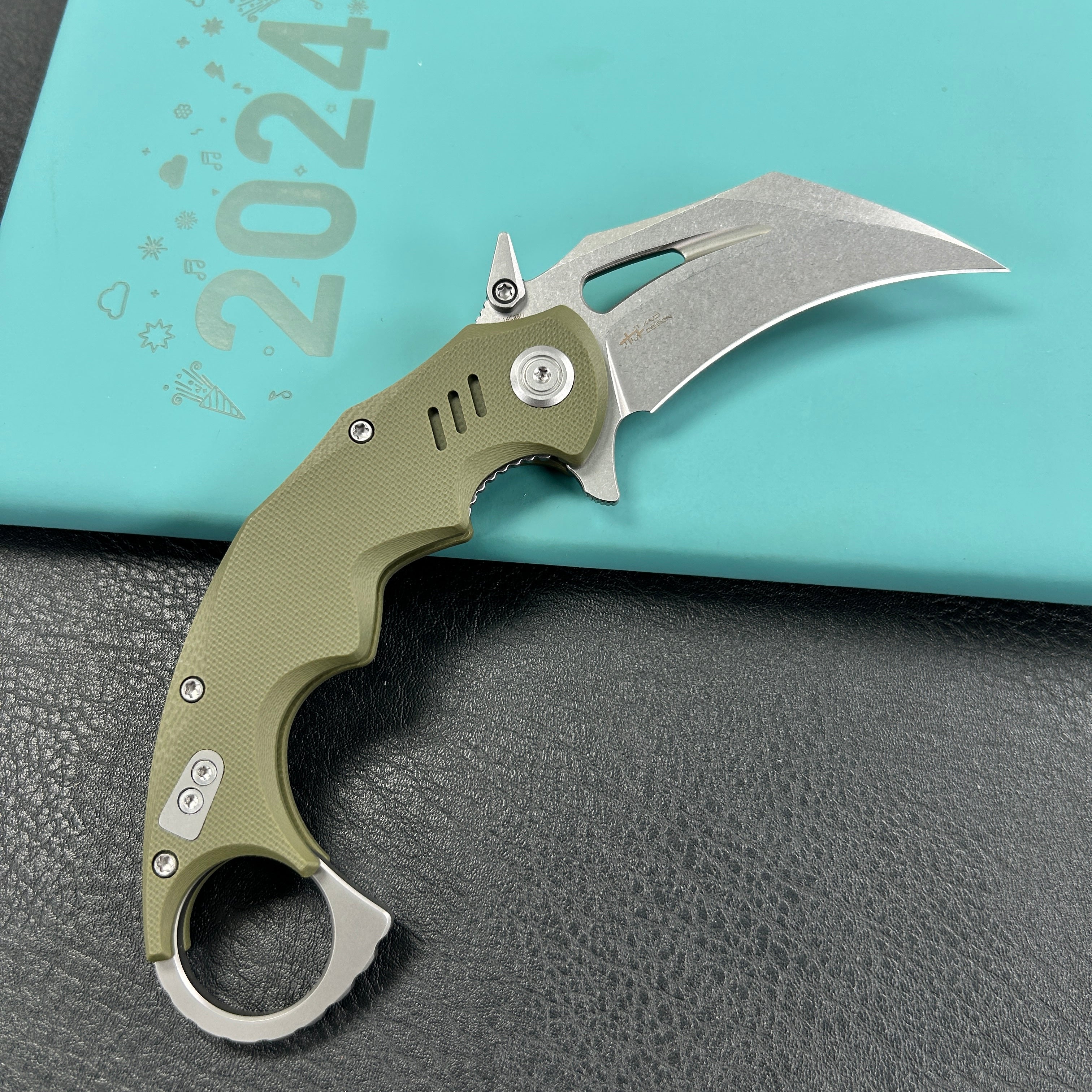 KUBEY KU262B Mini Wrath Karambit Folding Knife Green G-10 Handle 2.44" Beadblast 14C28N Blade