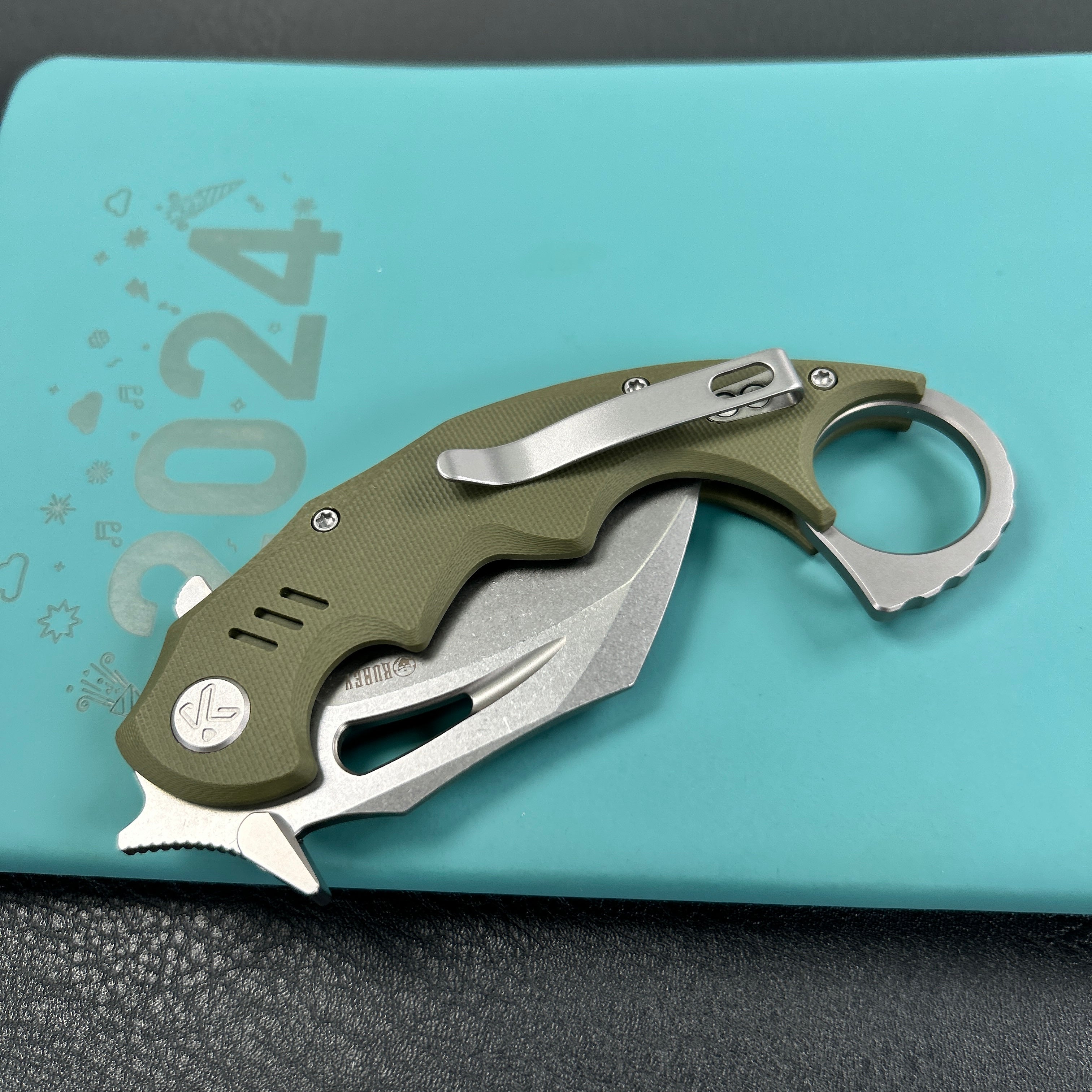 KUBEY KU262B Mini Wrath Karambit Folding Knife Green G-10 Handle 2.44" Beadblast 14C28N Blade