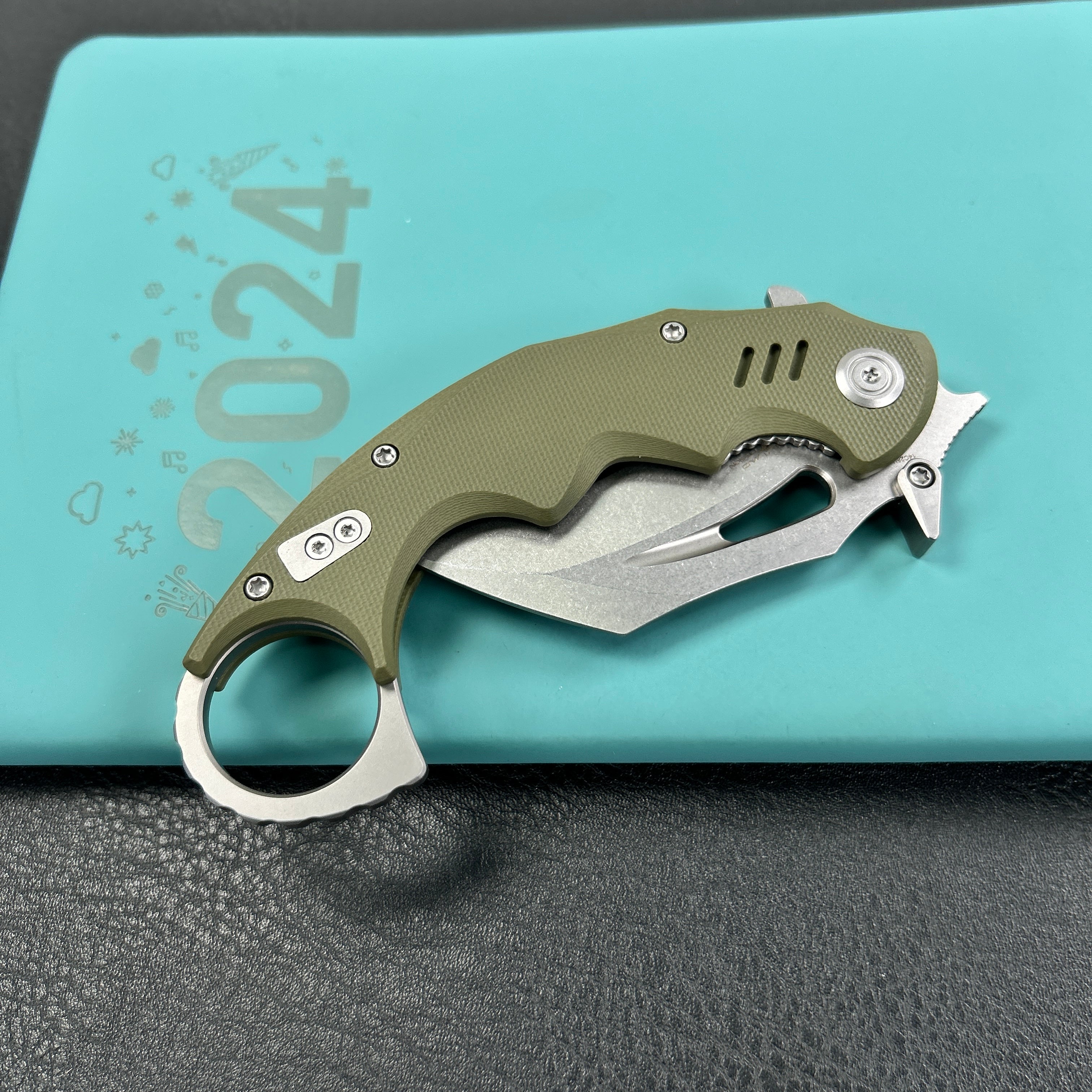 KUBEY KU262B Mini Wrath Karambit Folding Knife Green G-10 Handle 2.44" Beadblast 14C28N Blade