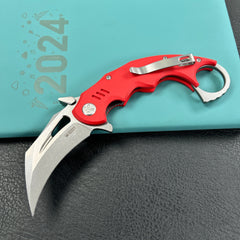 KUBEY KU262D Mini Wrath Karambit Folding Knife Red G-10 Handle 2.44" Beadblast 14C28N Blade