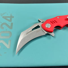 KUBEY KU262D Mini Wrath Karambit Folding Knife Red G-10 Handle 2.44" Beadblast 14C28N Blade