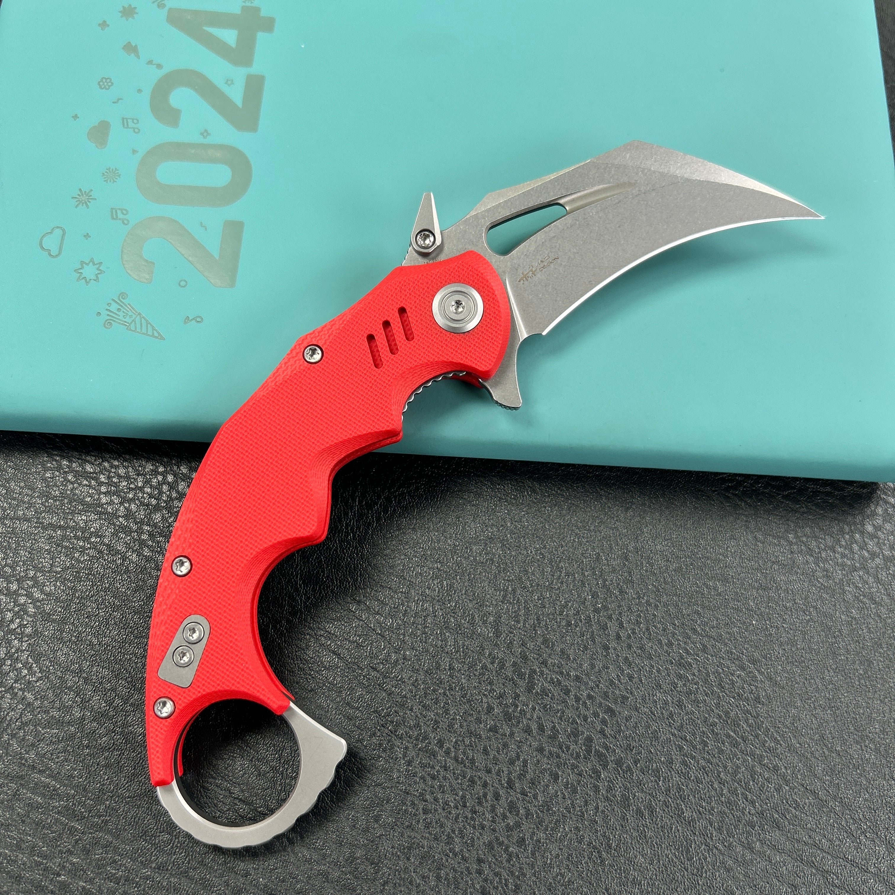 KUBEY KU262D Mini Wrath Karambit Folding Knife Red G-10 Handle 2.44" Beadblast 14C28N Blade