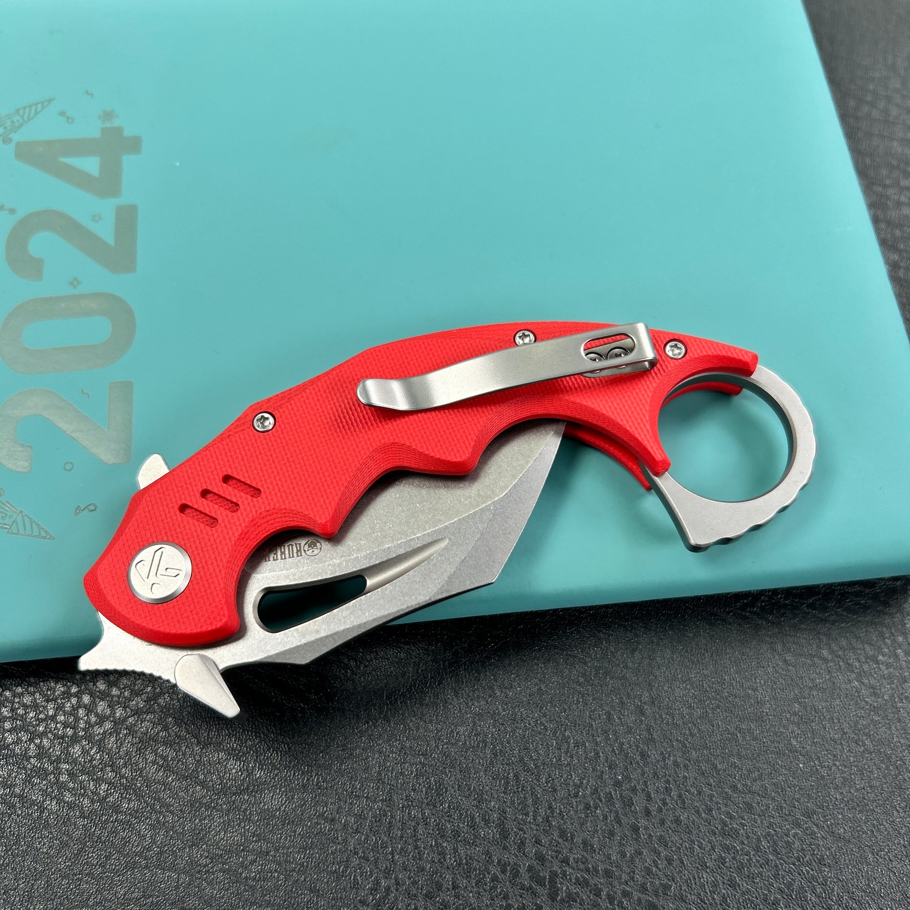 KUBEY KU262D Mini Wrath Karambit Folding Knife Red G-10 Handle 2.44" Beadblast 14C28N Blade