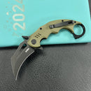 KUBEY KU262F Mini Wrath Karambit Folding Knife Green G-10 Handle 2.44" Blackwash 14C28N Blade