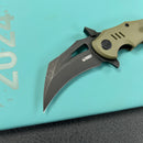 KUBEY KU262F Mini Wrath Karambit Folding Knife Green G-10 Handle 2.44" Blackwash 14C28N Blade