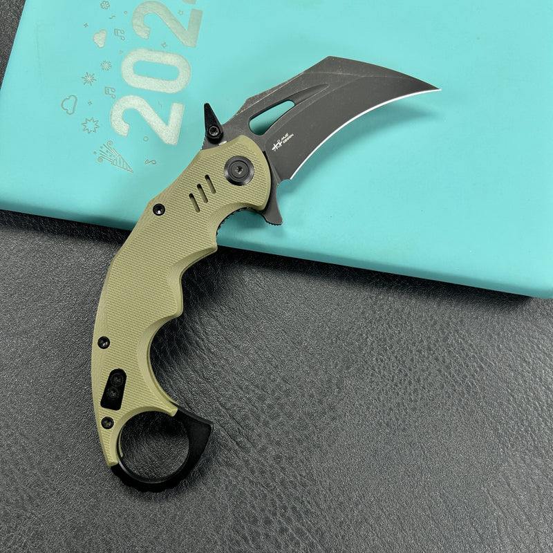 KUBEY KU262F Mini Wrath Karambit Folding Knife Green G-10 Handle 2.44" Blackwash 14C28N Blade