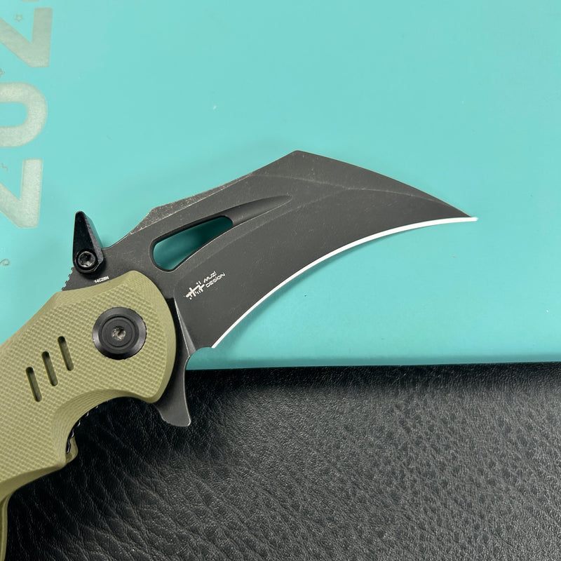 KUBEY KU262F Mini Wrath Karambit Folding Knife Green G-10 Handle 2.44" Blackwash 14C28N Blade