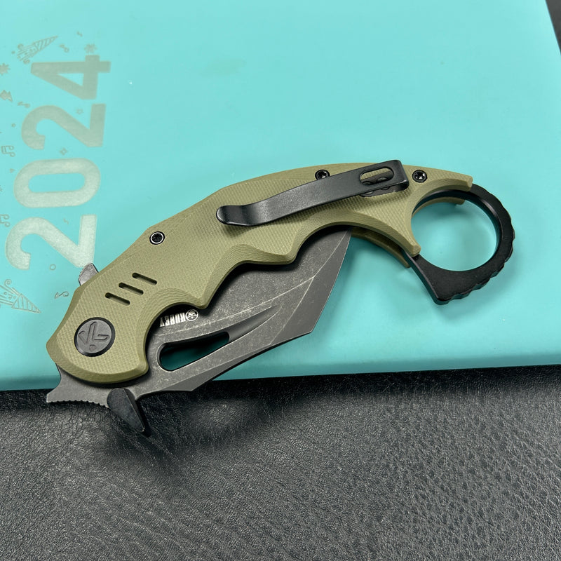 KUBEY KU262F Mini Wrath Karambit Folding Knife Green G-10 Handle 2.44" Blackwash 14C28N Blade