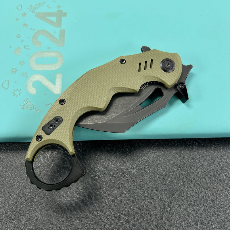 KUBEY KU262F Mini Wrath Karambit Folding Knife Green G-10 Handle 2.44" Blackwash 14C28N Blade