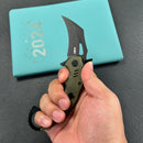 KUBEY KU262F Mini Wrath Karambit Folding Knife Green G-10 Handle 2.44" Blackwash 14C28N Blade