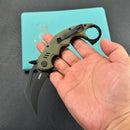 KUBEY KU262F Mini Wrath Karambit Folding Knife Green G-10 Handle 2.44" Blackwash 14C28N Blade