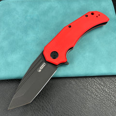 KUBEY KU318B Mikkel Willumsen Design Bravo one Tanto Outdoor Folding Camping Knife  Red  G10 Handle 3.39" Blackwash  AUS-10