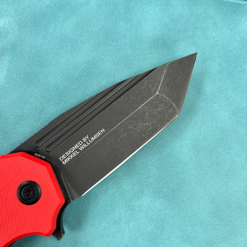 KUBEY KU318B Mikkel Willumsen Design Bravo one Tanto Outdoor Folding Camping Knife  Red  G10 Handle 3.39" Blackwash  AUS-10