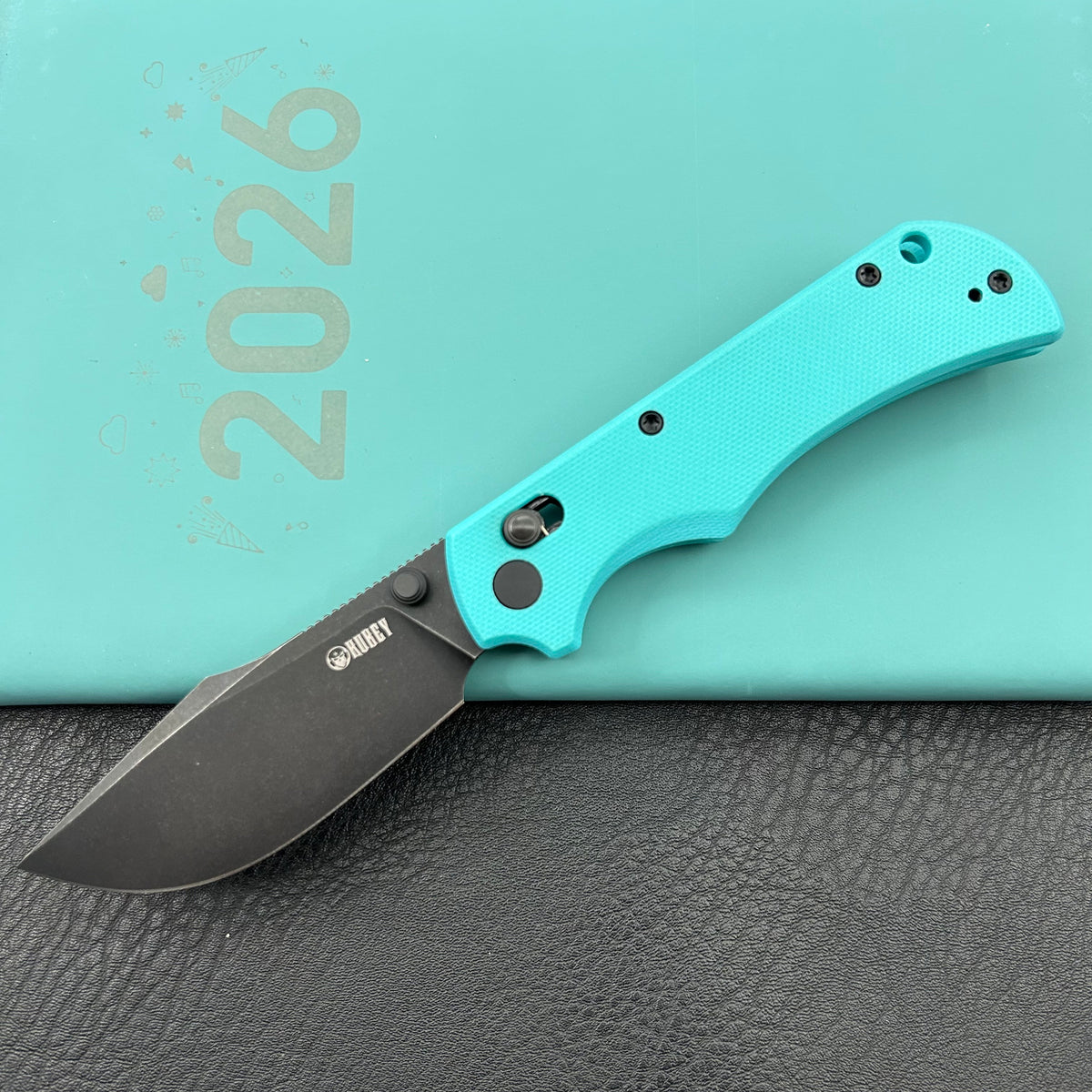 KU KNIVES KU503C Iguana Crossbar Lock Black Tiffany Blue Folding Knife
